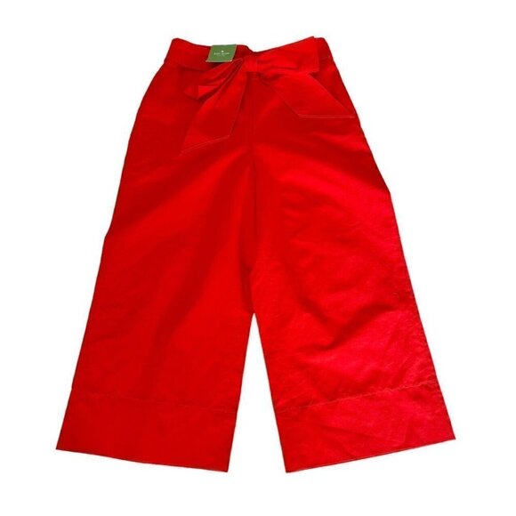KATE SPADE Women's Sz 2 Red Cherpeper Slub Cotton Culotte Pants w/ Tie NWT - Picture 2 of 10